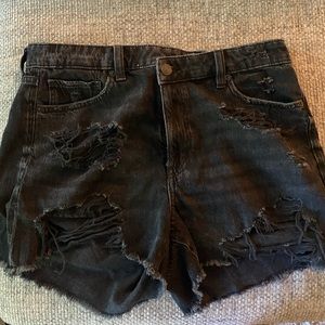 Ripped black denim mom shorts